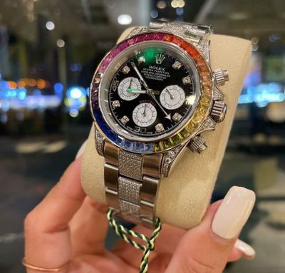 ROLEX Watch Band Daytona Rainbow 36 Gems Imported Quartz Movement Stainless Steel Watch